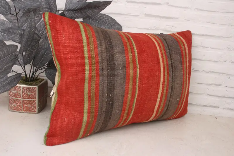 Car Pillow Case, 16x24 Red Pillow, Vintage Pillow, Vintage Kilim Pillow, Handmade Kilim Cushion, Meditation Cushion, Cushion Cover - 3