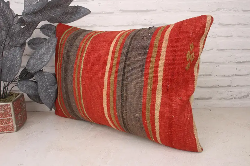 Car Pillow Case, 16x24 Red Pillow, Vintage Pillow, Vintage Kilim Pillow, Handmade Kilim Cushion, Meditation Cushion, Cushion Cover - 4