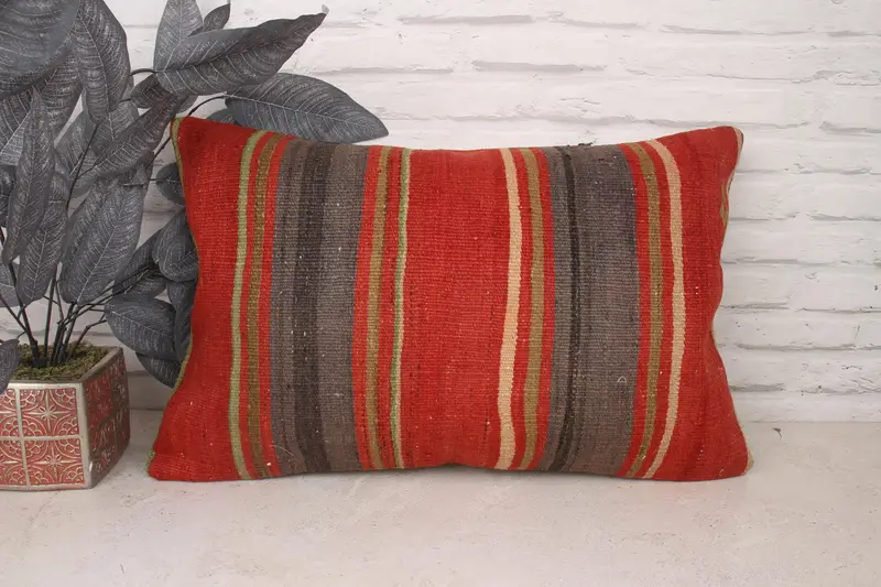 Car Pillow Case, 16x24 Red Pillow, Vintage Pillow, Vintage Kilim Pillow, Handmade Kilim Cushion, Meditation Cushion, Cushion Cover - 1