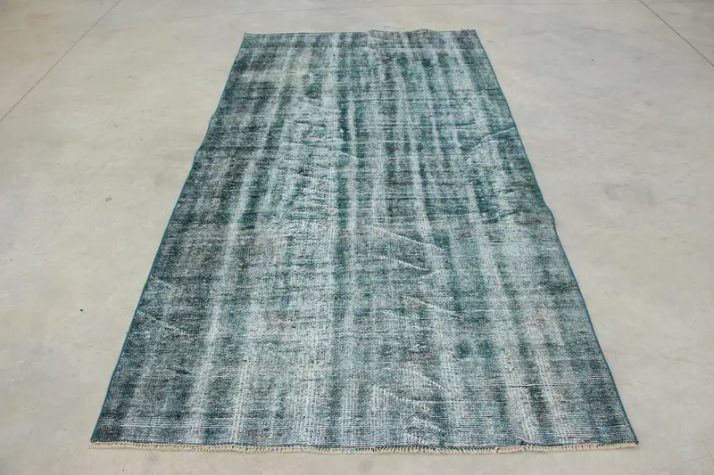 4.4x8.5 ft Oushak Türk Halısı, Mavi Vintage Halı Yün - 1