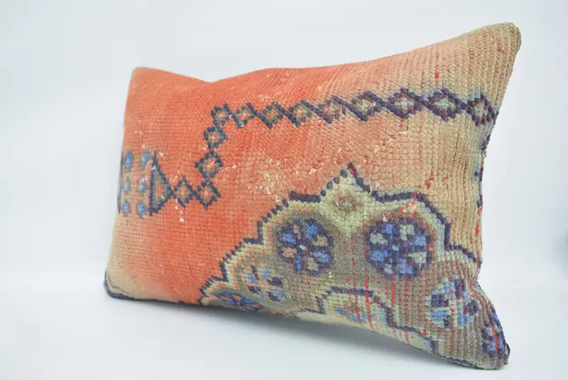 Boho Pillow, Throw Kilim Pillow, Handmade Kilim Cushion, Turkish Rugs Pillow Sham, 16x24 Red Cushion, Farmhouse Cushion Case, Pillow - 4