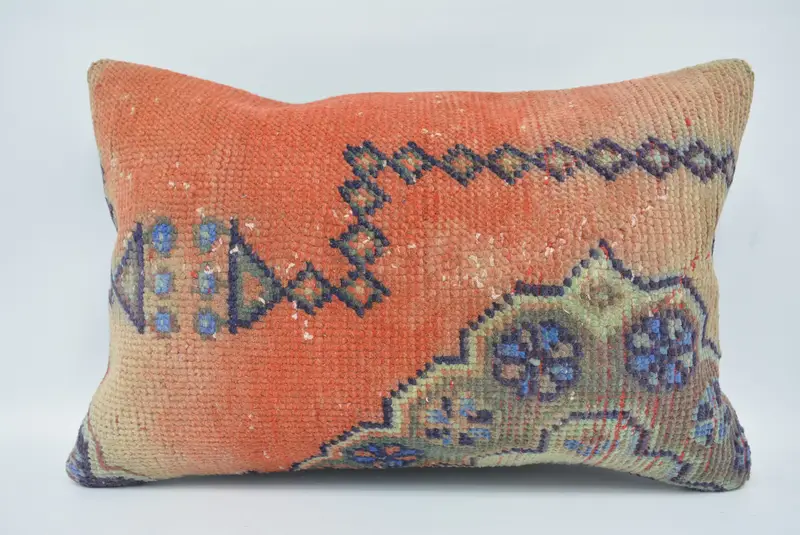 Boho Pillow, Throw Kilim Pillow, Handmade Kilim Cushion, Turkish Rugs Pillow Sham, 16x24 Red Cushion, Farmhouse Cushion Case, Pillow - 1