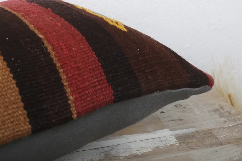 Indoor Cushion Cover, Cushion Case, Vintage Kilim Pillow, 12x24 Brown Pillow Sham, Hippie Throw Cushion, Kilim Cushion Sham, Handmade Kilim Cushion - 6