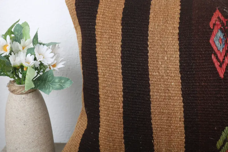 Indoor Cushion Cover, Cushion Case, Vintage Kilim Pillow, 12x24 Brown Pillow Sham, Hippie Throw Cushion, Kilim Cushion Sham, Handmade Kilim Cushion - 3