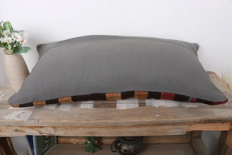 Indoor Cushion Cover, Cushion Case, Vintage Kilim Pillow, 12x24 Brown Pillow Sham, Hippie Throw Cushion, Kilim Cushion Sham, Handmade Kilim Cushion - 7