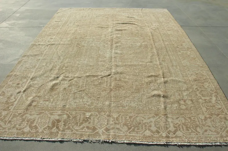Alfombra de 8,2x11,3 pies, alfombra vintage turca, alfombra de lana Oushak marrón - 1