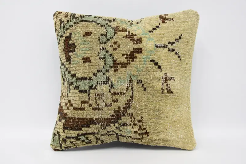 16x16 inch Vintage Antique Pillow, TexturedGreen Rustic Cushion Cover - 1