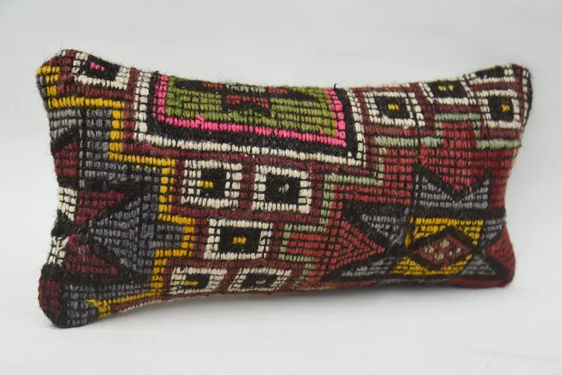 Turkish Kilim Pillow, Kilim Pillow Cover, Shabby Chic Pillow Cover, Cushion, Vintage Pillow, 8x16 Red Pillow Case, Cozy Throw Pillow - 2