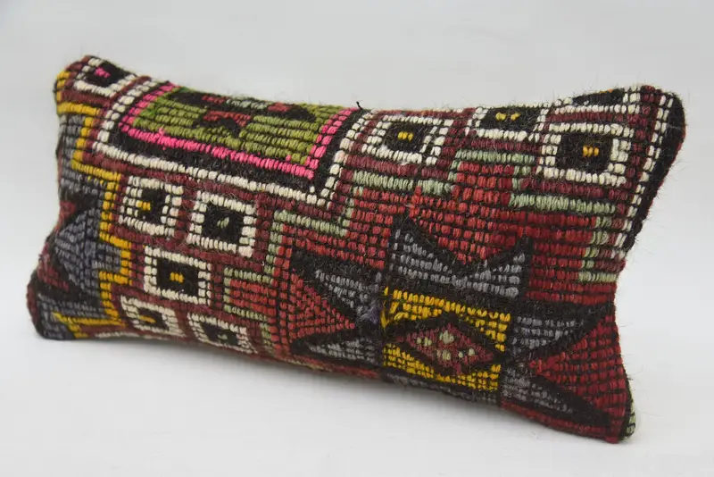 Turkish Kilim Pillow, Kilim Pillow Cover, Shabby Chic Pillow Cover, Cushion, Vintage Pillow, 8x16 Red Pillow Case, Cozy Throw Pillow - 3