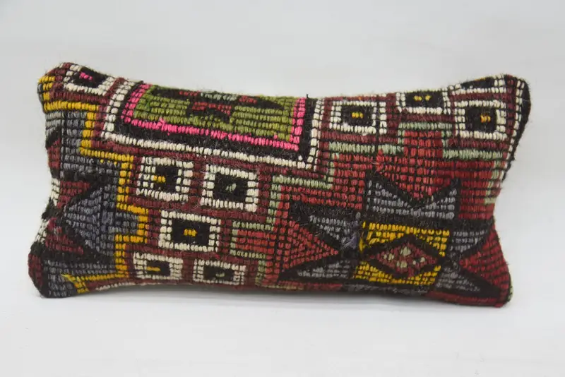 Turkish Kilim Pillow, Kilim Pillow Cover, Shabby Chic Pillow Cover, Cushion, Vintage Pillow, 8x16 Red Pillow Case, Cozy Throw Pillow - 1