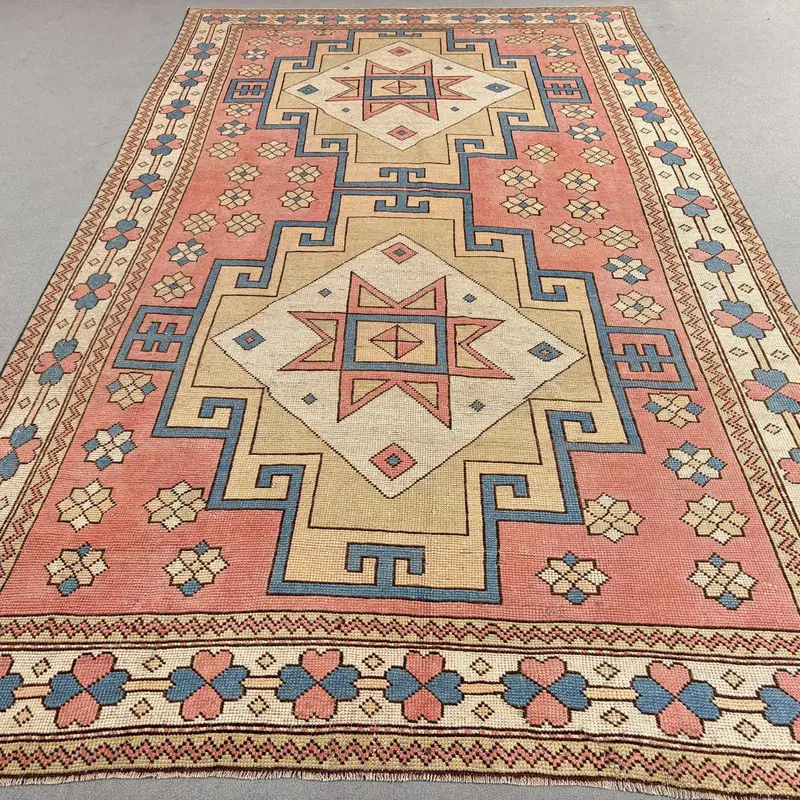 Pink & Blue Persian Rug, 0.6x11.5 ft Chic Decor