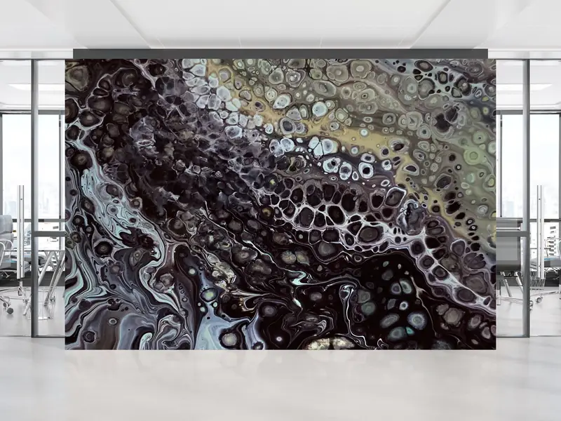 Elegante zeitgenössische Tapete mit Öldruck in Beige und Schwarz