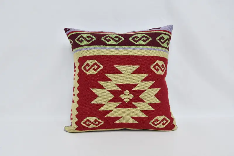 Rot & Grün besticktes Wurfkissen, handgemachtes Kissen