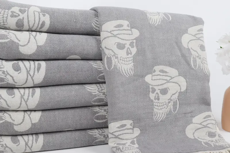 70x36 Cotton Skull Patterned Towel, Hammam towel, Spa Gift Towel, Summer Gift Ideas, Gift For Mom, Custom Gift, Bachelorette Party Gifts Bridesmaids - 3