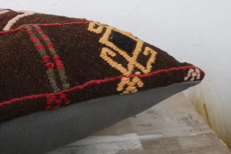Handmade Kilim Cushion, Antique Pillows, Cushion Case, 12x24 Brown Cushion, Pillow for Couch, Seat Pillow Cover, Ikat Pillow Case - 6