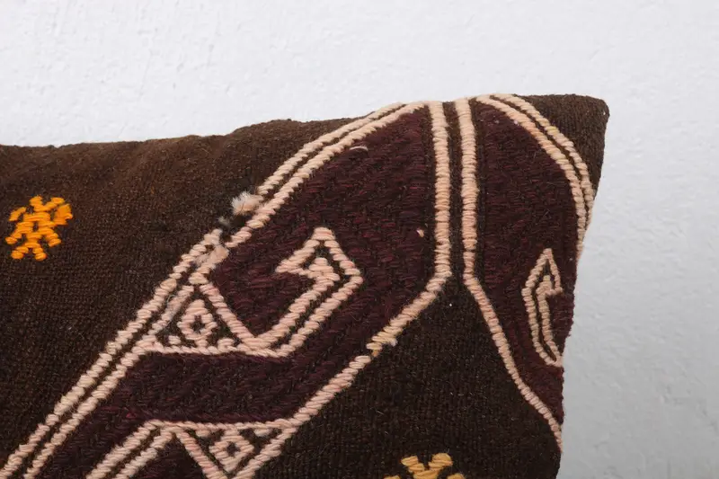 Handmade Kilim Cushion, Antique Pillows, Cushion Case, 12x24 Brown Cushion, Pillow for Couch, Seat Pillow Cover, Ikat Pillow Case - 5