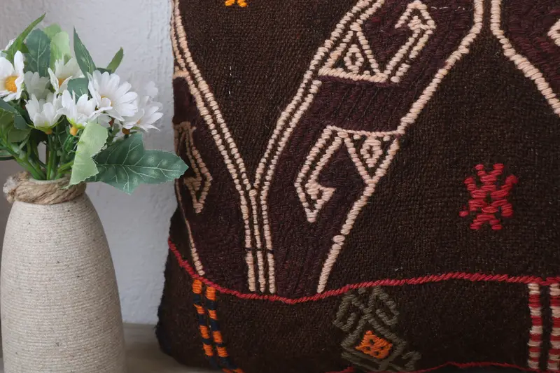 Handmade Kilim Cushion, Antique Pillows, Cushion Case, 12x24 Brown Cushion, Pillow for Couch, Seat Pillow Cover, Ikat Pillow Case - 3