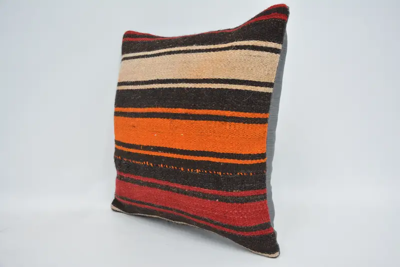 Kilim Cushion Sham, Bolster Cushion Cover, Cushion Case, 14x14 Orange Cushion Case, Pastel Pillow Case, Kilim Pillow Cover, Antique Pillows - 4