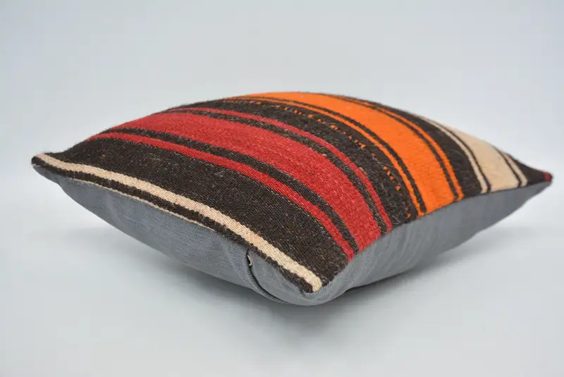 Kilim Cushion Sham, Bolster Cushion Cover, Cushion Case, 14x14 Orange Cushion Case, Pastel Pillow Case, Kilim Pillow Cover, Antique Pillows - 6