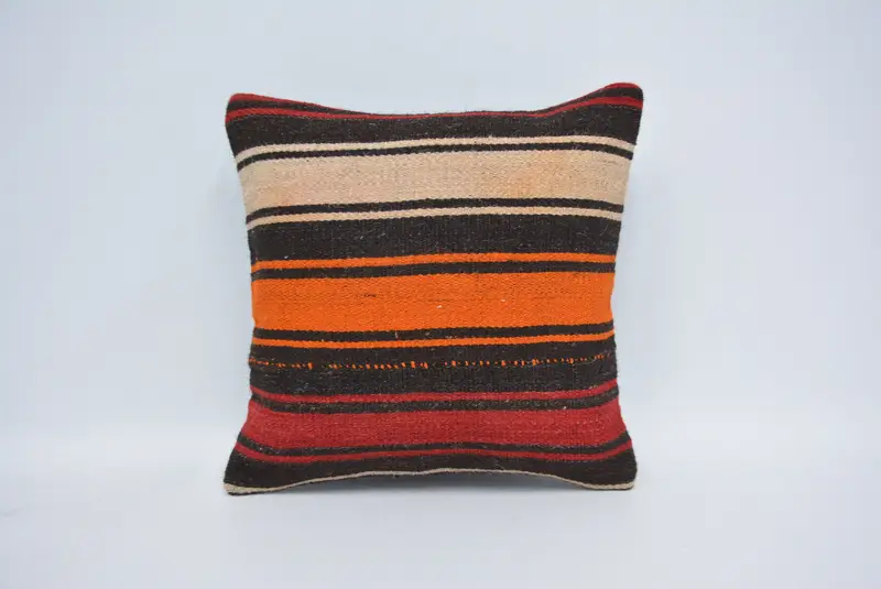 Kilim Cushion Sham, Bolster Cushion Cover, Cushion Case, 14x14 Orange Cushion Case, Pastel Pillow Case, Kilim Pillow Cover, Antique Pillows - 1