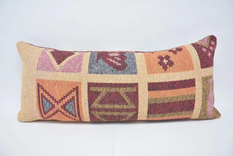 Rot & Gelb 16x36 besticktes Wurfkissen, handgemachtes Blumenkissen