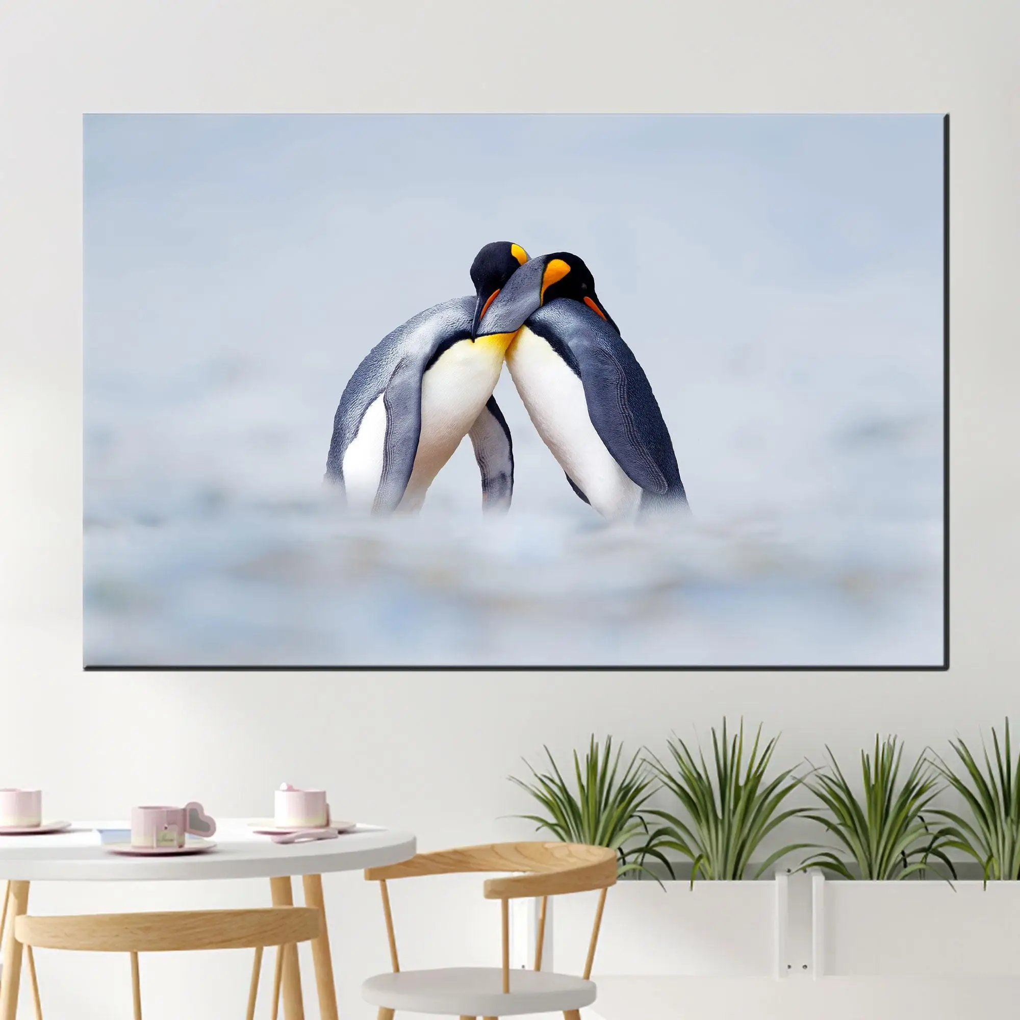 Elegant Penguin Snow Canvas: Winter Love Art Print - 1