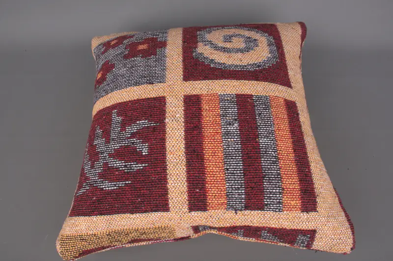 Cushion Case, Pillow for Couch, Throw Kilim Pillow, Boho Pillow, Muted Pillow Sham, Ethnic Pillow Cover Pillow Case, 18x18 Orange Pillow Sham - 7