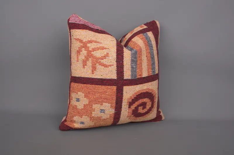 Cushion Case, Pillow for Couch, Throw Kilim Pillow, Boho Pillow, Muted Pillow Sham, Ethnic Pillow Cover Pillow Case, 18x18 Orange Pillow Sham - 2