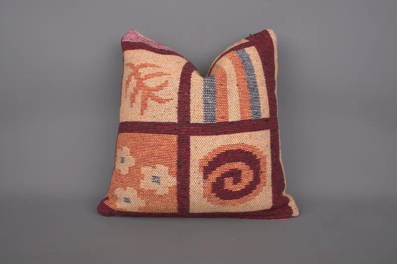 Cushion Case, Pillow for Couch, Throw Kilim Pillow, Boho Pillow, Muted Pillow Sham, Ethnic Pillow Cover Pillow Case, 18x18 Orange Pillow Sham - 1