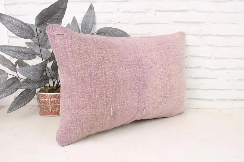 Vintage Kilim Throw Pillow, Boho Pillow, Retro Throw Pillow, Cushion, 16x24 Pink Cushion Case, Ethnical Kilim Rug Pillow - 3