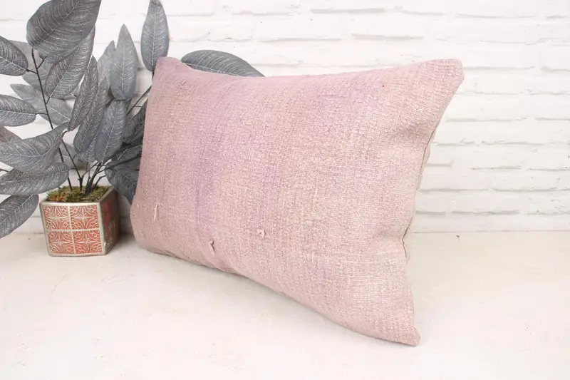 Vintage Kilim Throw Pillow, Boho Pillow, Retro Throw Pillow, Cushion, 16x24 Pink Cushion Case, Ethnical Kilim Rug Pillow - 4