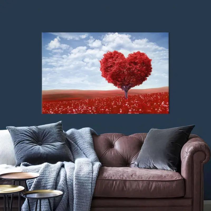 Heart Tree Art, Red Tree Canvas Decor, Modern Wall Art, Abstract Art Decor, Valentines Day Gift,  Red Canvas Art, Home Decor Wall Art - 1