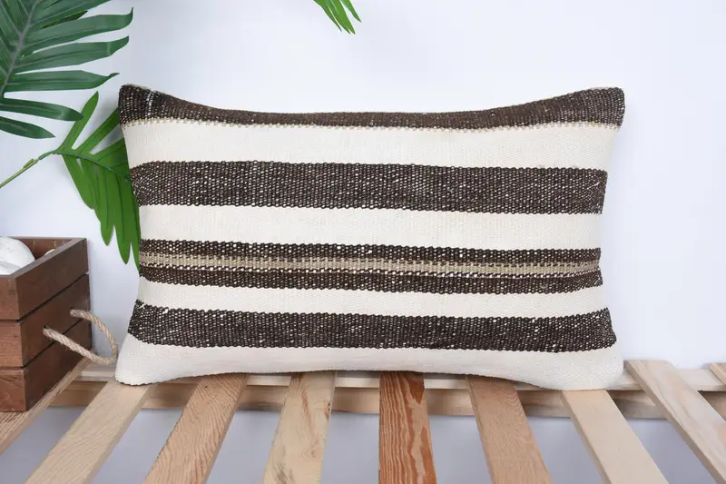 Kilim Cushion Sham, Handmade Kilim Cushion, Vintage Kilim Throw Pillow, Floor Cushion Cover, 12x20 White Cushion Cover, Pillow Sham - 1