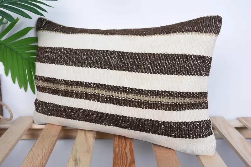 Kilim Cushion Sham, Handmade Kilim Cushion, Vintage Kilim Throw Pillow, Floor Cushion Cover, 12x20 White Cushion Cover, Pillow Sham - 5