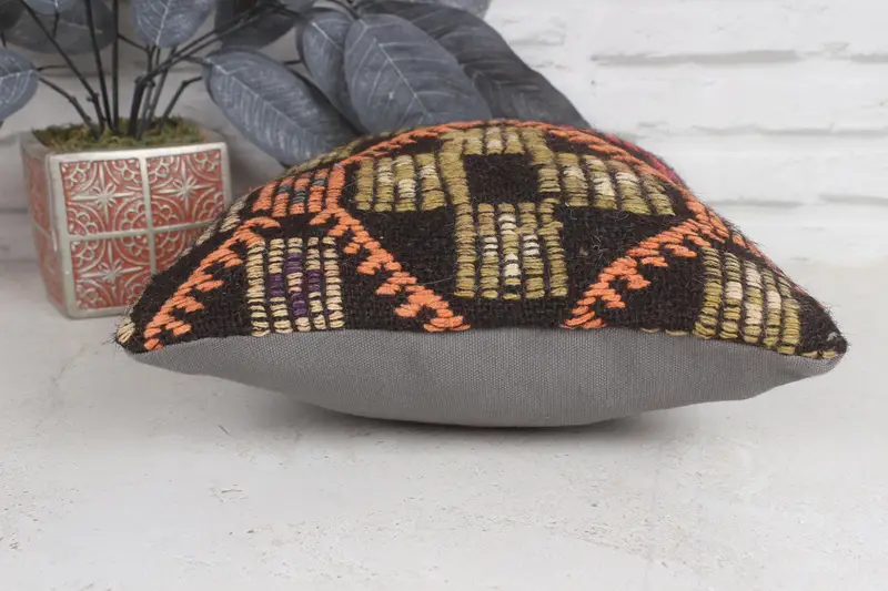 Vintage Kilim Pillow, Traditional Cushion, 12x12 Orange Pillow Sham, Ethnic Pillow Case, Boho Pillow, Pillow Cover, Pillow for Couch - 5
