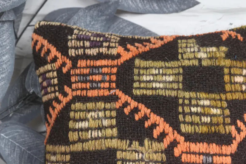 Vintage Kilim Pillow, Traditional Cushion, 12x12 Orange Pillow Sham, Ethnic Pillow Case, Boho Pillow, Pillow Cover, Pillow for Couch - 2