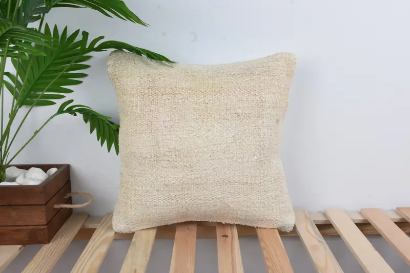 Office Chair Pillow Cover, Cushion, Turkish Kilim Pillow, Pillow for Sofa, Boho Pillow Sham Cover, Armchair Pillow, 16x16 Beige Pillow Case - 1
