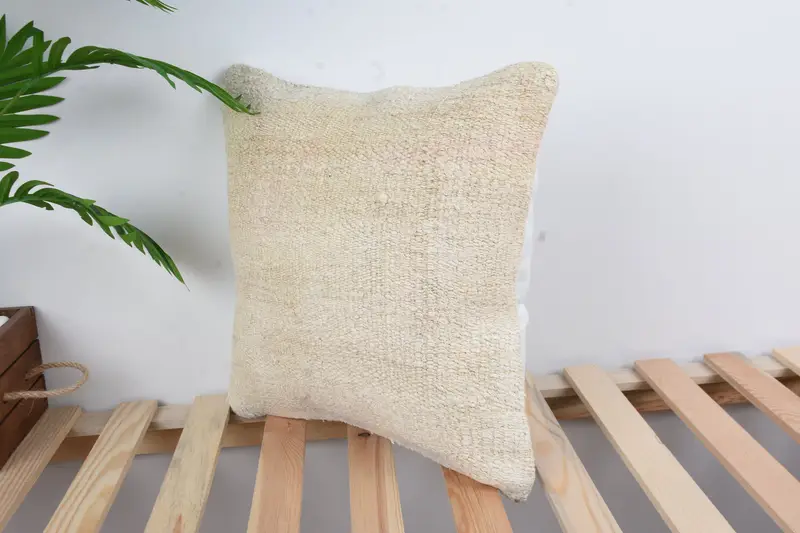 Office Chair Pillow Cover, Cushion, Turkish Kilim Pillow, Pillow for Sofa, Boho Pillow Sham Cover, Armchair Pillow, 16x16 Beige Pillow Case - 5