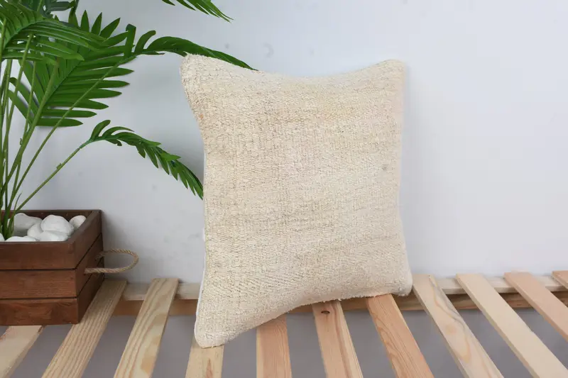Office Chair Pillow Cover, Cushion, Turkish Kilim Pillow, Pillow for Sofa, Boho Pillow Sham Cover, Armchair Pillow, 16x16 Beige Pillow Case - 4
