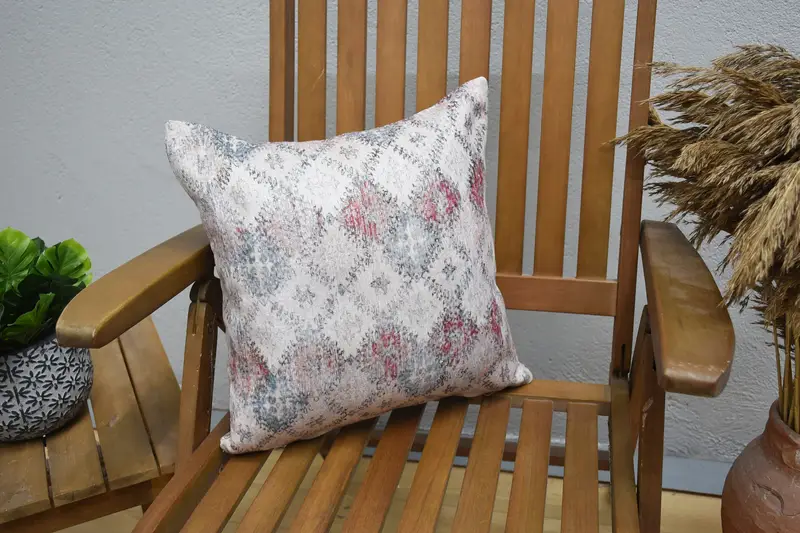 Rot & Beige Floral besticktes Wurfkissen, Vintage Quadratisches Kissen