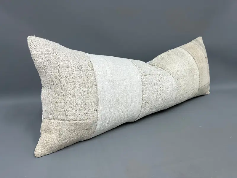 Chair Cushion Cover, Antique Pillows, Bolster Cushion Case, 16x43 Beige Cushion Case, Garden Pillow, Pillow Sham, Vintage Pillow, Kilim Pillow Cover - 2