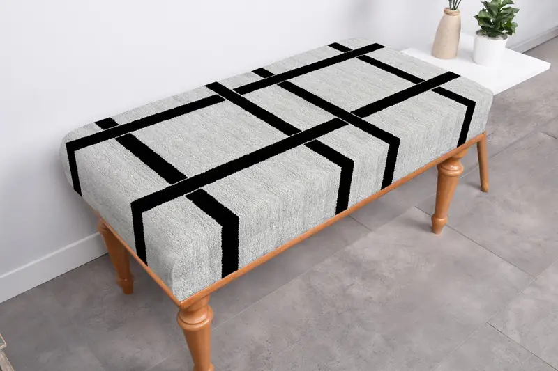 キリム風パターンのモジュール式グレーオットマン、快適なソファセットオットマン