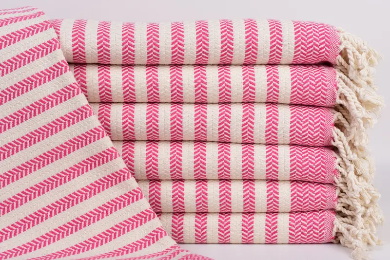 Turkish Beach Towel Monogram Fuchsia Chevron, Organic Cotton, 70x40 Inches