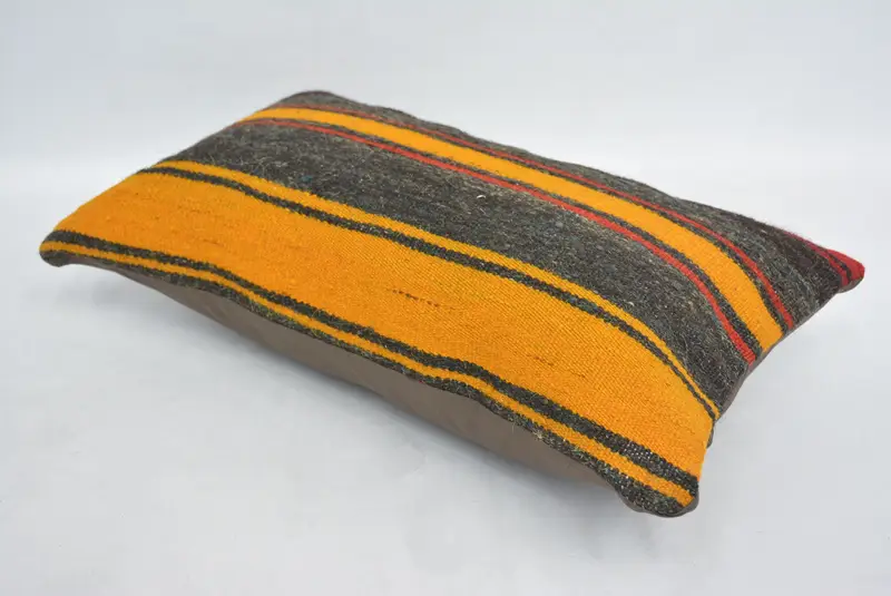 Kilim Cushion Sham, Pillow Cover, Turkish Pillow, Sofa Cushion Cover, 12x20 Yellow Cushion Case, Interior Designer Pillow - 6