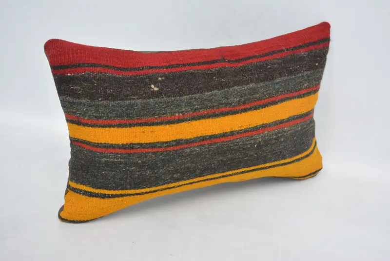 Kilim Cushion Sham, Pillow Cover, Turkish Pillow, Sofa Cushion Cover, 12x20 Yellow Cushion Case, Interior Designer Pillow - 3