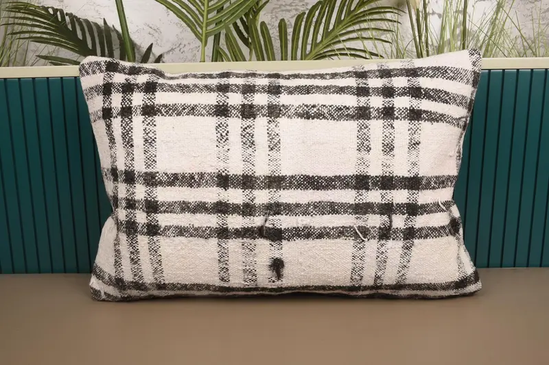 Vintage Striped White Cushion Case, Moroccan 16x24 inch Pillow - 1
