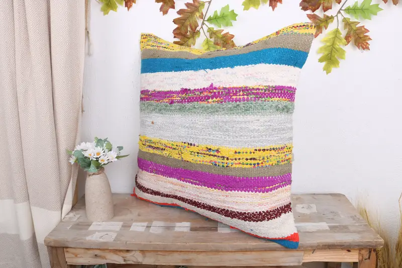 Kilim Cushion Sham, Turkish Kilim Pillow, Pillow for Couch, 20x20 White Pillow, Turkish Bench Pillow Cover, Pillow Sham, Meditation Pillow Cover - 4