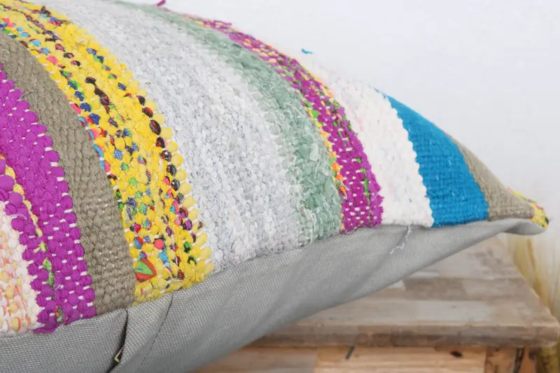 Kilim Cushion Sham, Turkish Kilim Pillow, Pillow for Couch, 20x20 White Pillow, Turkish Bench Pillow Cover, Pillow Sham, Meditation Pillow Cover - 6
