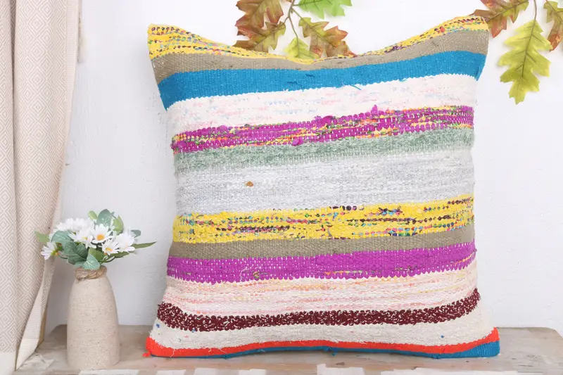 Kilim Cushion Sham, Turkish Kilim Pillow, Pillow for Couch, 20x20 White Pillow, Turkish Bench Pillow Cover, Pillow Sham, Meditation Pillow Cover - 2