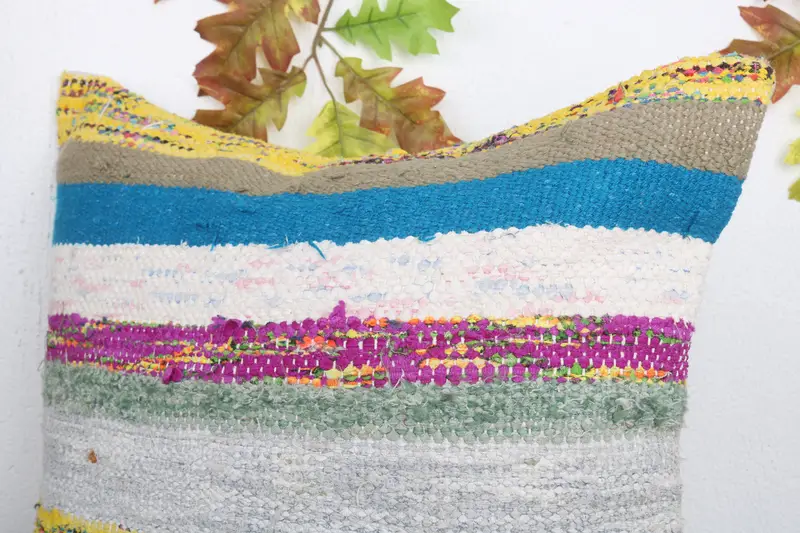 Kilim Cushion Sham, Turkish Kilim Pillow, Pillow for Couch, 20x20 White Pillow, Turkish Bench Pillow Cover, Pillow Sham, Meditation Pillow Cover - 5